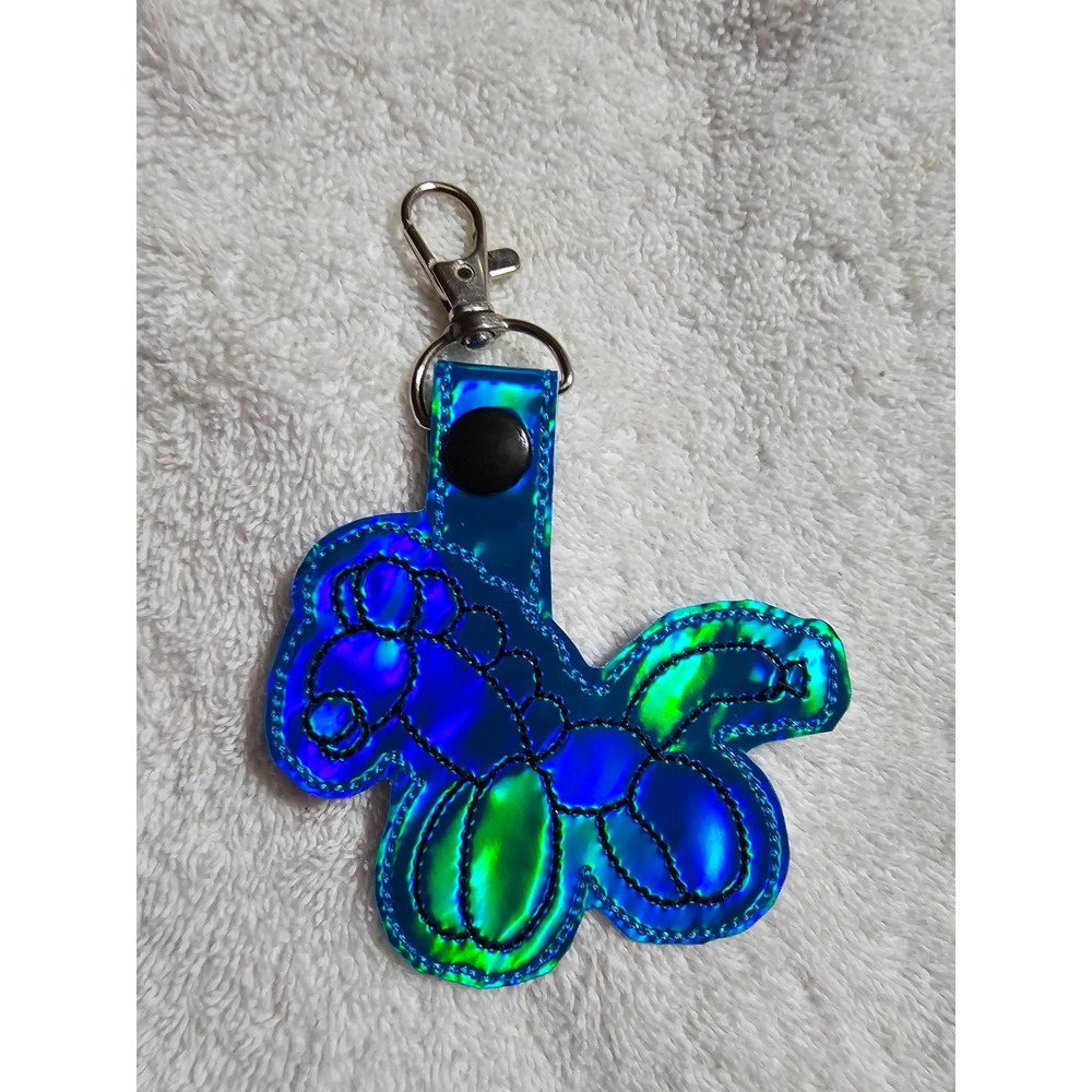 Balloon Animal Keychain Iridescent‎ Blue Novelty Bag Charm Key Ring
